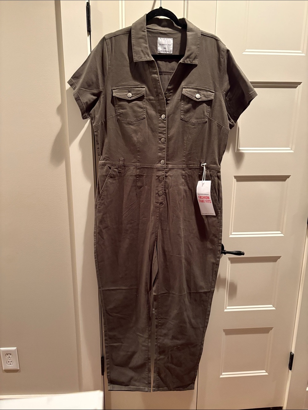 Celebrity Pink Olive Utility Short-Sleeve Jumpsuit